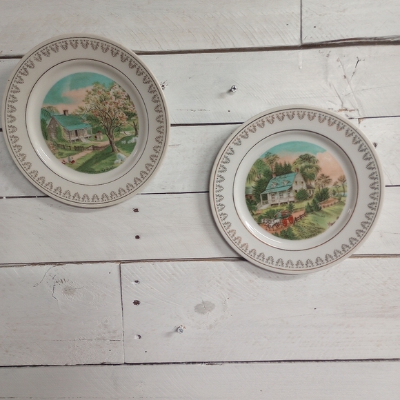 Set of 2 Currier & Ives Collectible Seasons Decorative Plates Spring and Summer - Picture 1 of 12